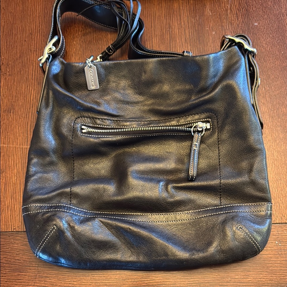 Coach Black Leather Shoulder Bag with Slouchy Design